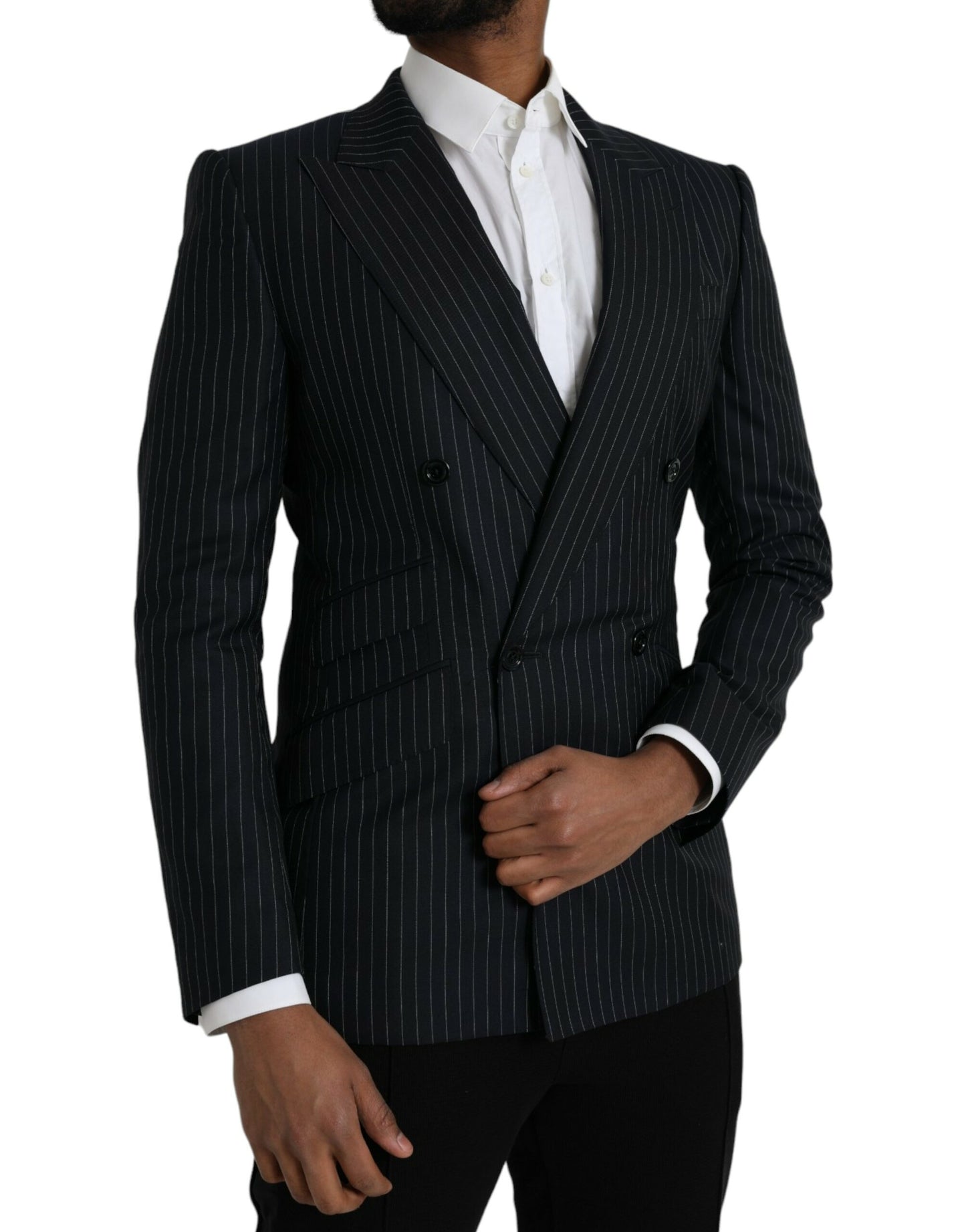 Dolce &amp; Gabbana Black Stripe SICILIA Double Breasted Coat Blazer