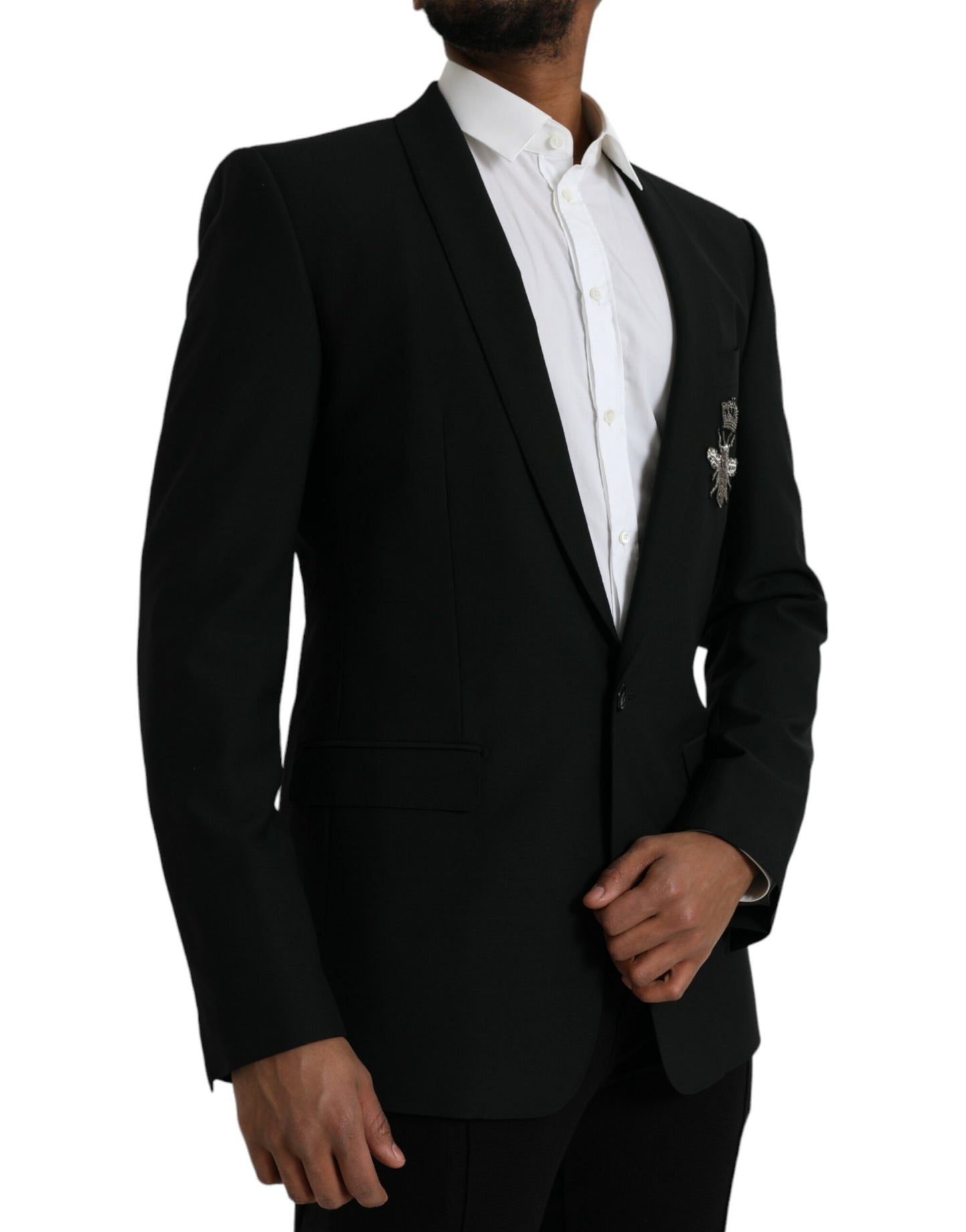 Dolce &amp; Gabbana Black Crown Bee MARTINI Single Breasted Coat Blazer