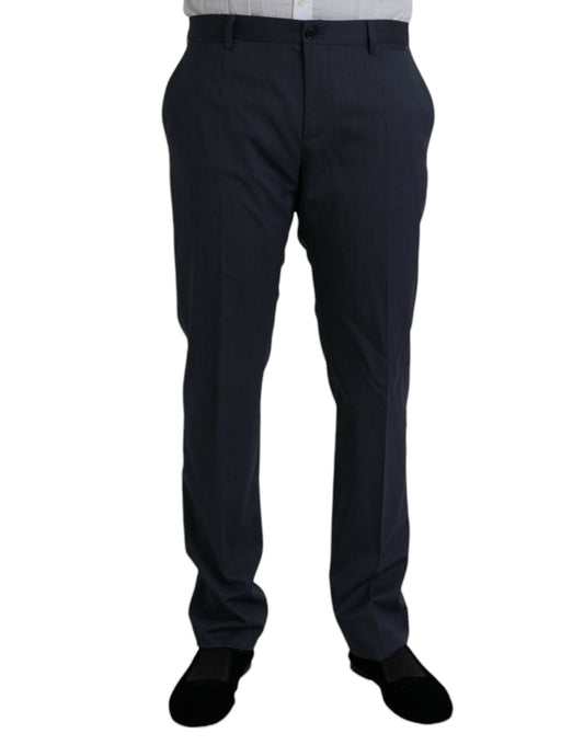 Dolce &amp; Gabbana Blue Wool Slim Fit Dress Formal Pants