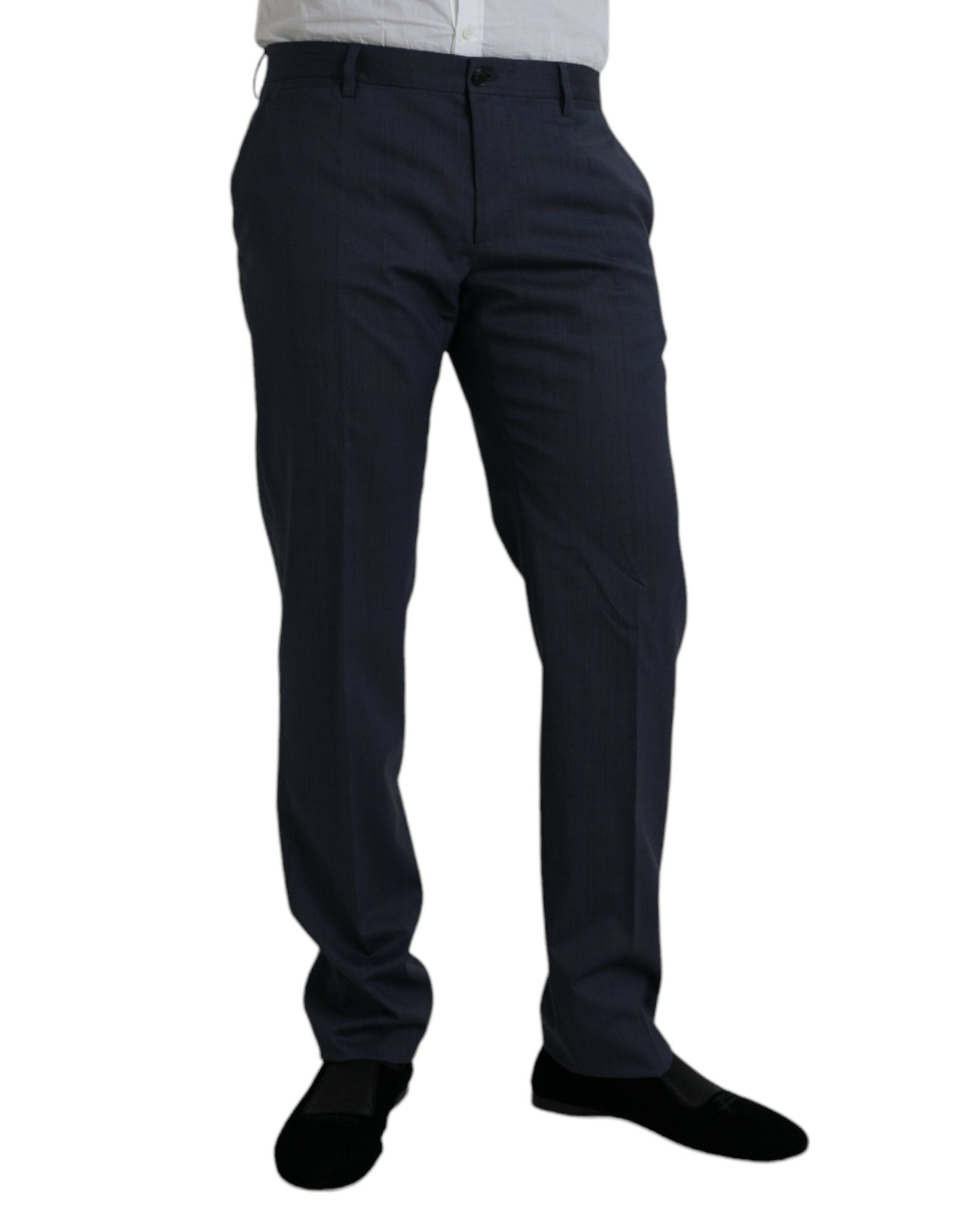 Dolce &amp; Gabbana Blue Wool Slim Fit Dress Formal Pants