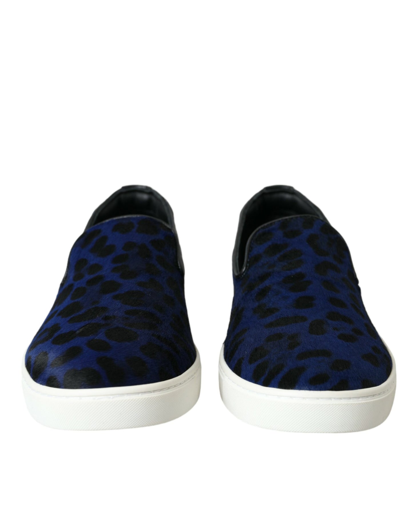 Dolce &amp; Gabbana Blue Calfskin Hair Leopard Sneakers Shoes