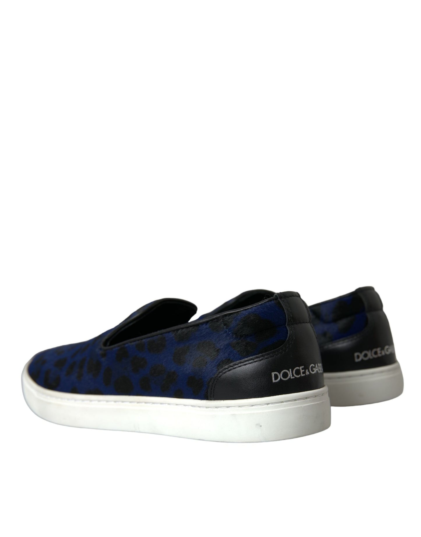 Dolce &amp; Gabbana Blue Calfskin Hair Leopard Sneakers Shoes