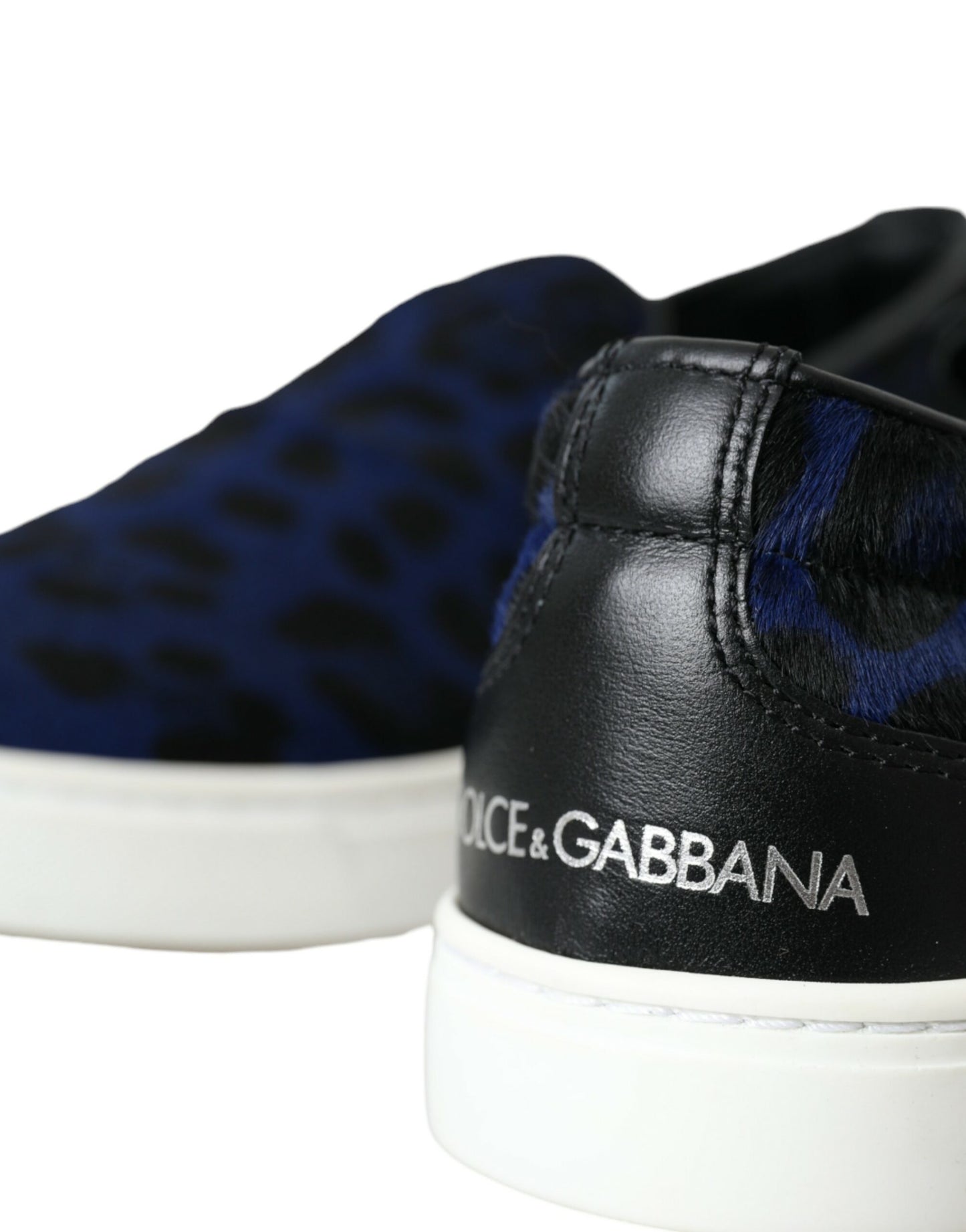 Dolce &amp; Gabbana Blue Calfskin Hair Leopard Sneakers Shoes