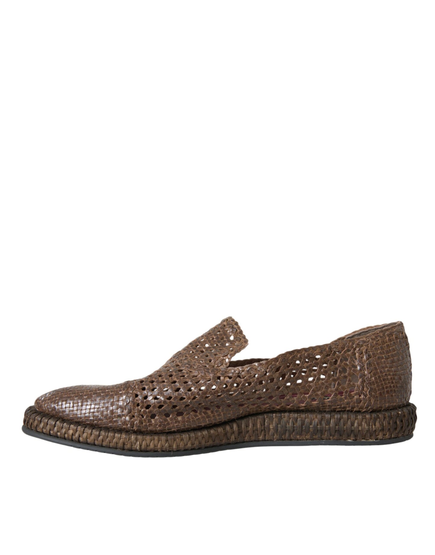 Dolce &amp; Gabbana Brown Woven Leather Loafers Casual Shoes