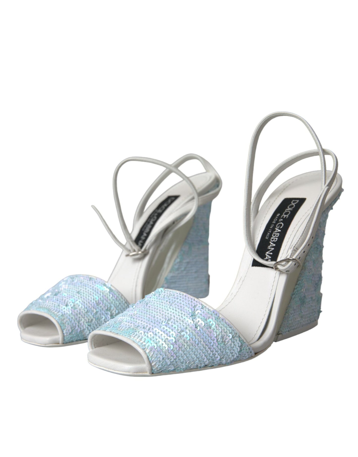 Dolce &amp; Gabbana Light Blue Sequin Strappy Sandals Shoes