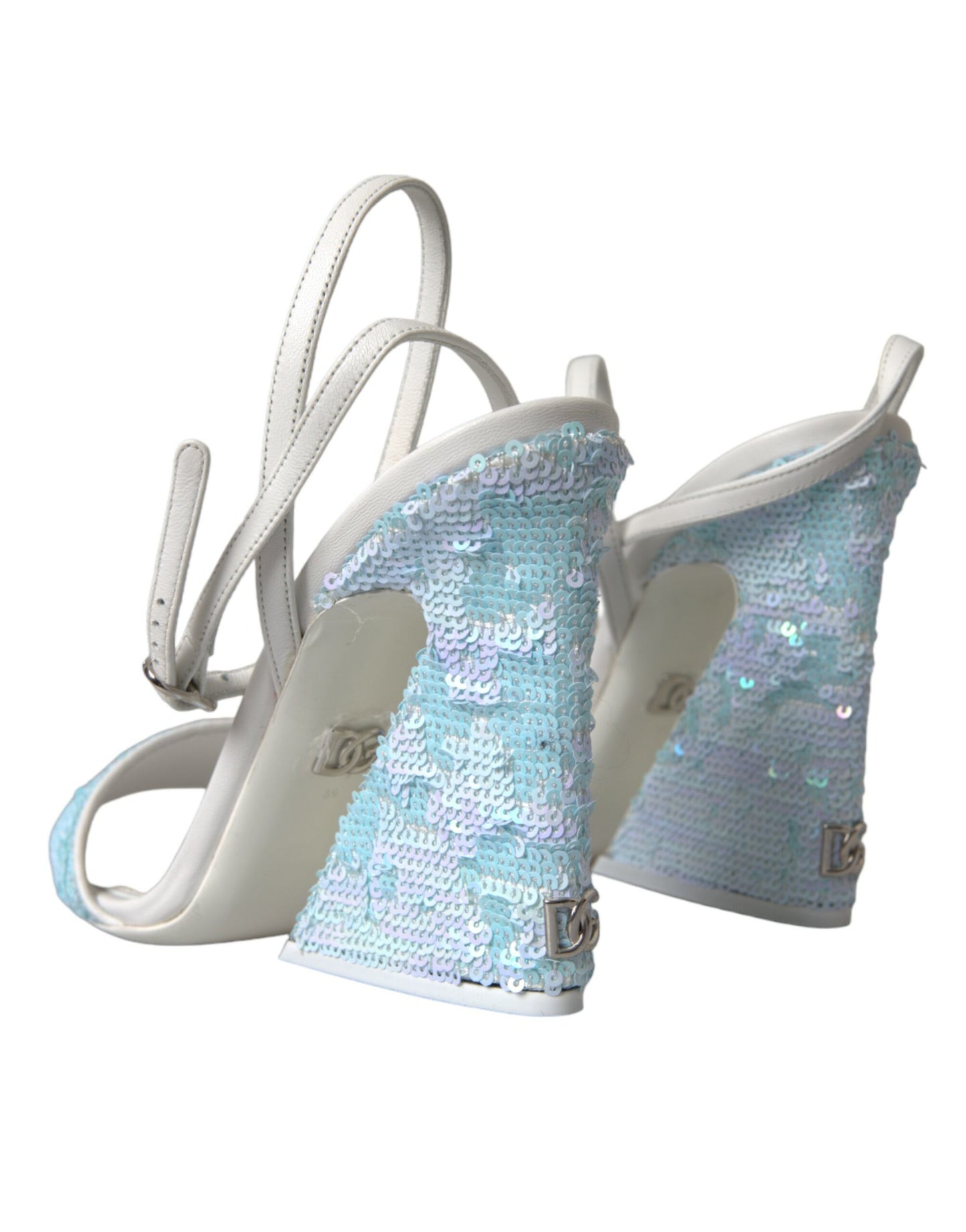 Dolce &amp; Gabbana Light Blue Sequin Strappy Sandals Shoes