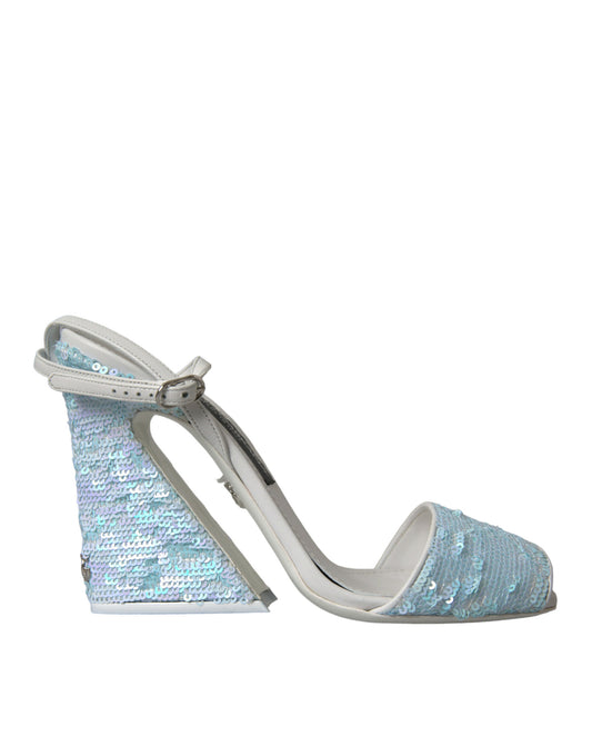 Dolce &amp; Gabbana Light Blue Sequin Strappy Sandals Shoes