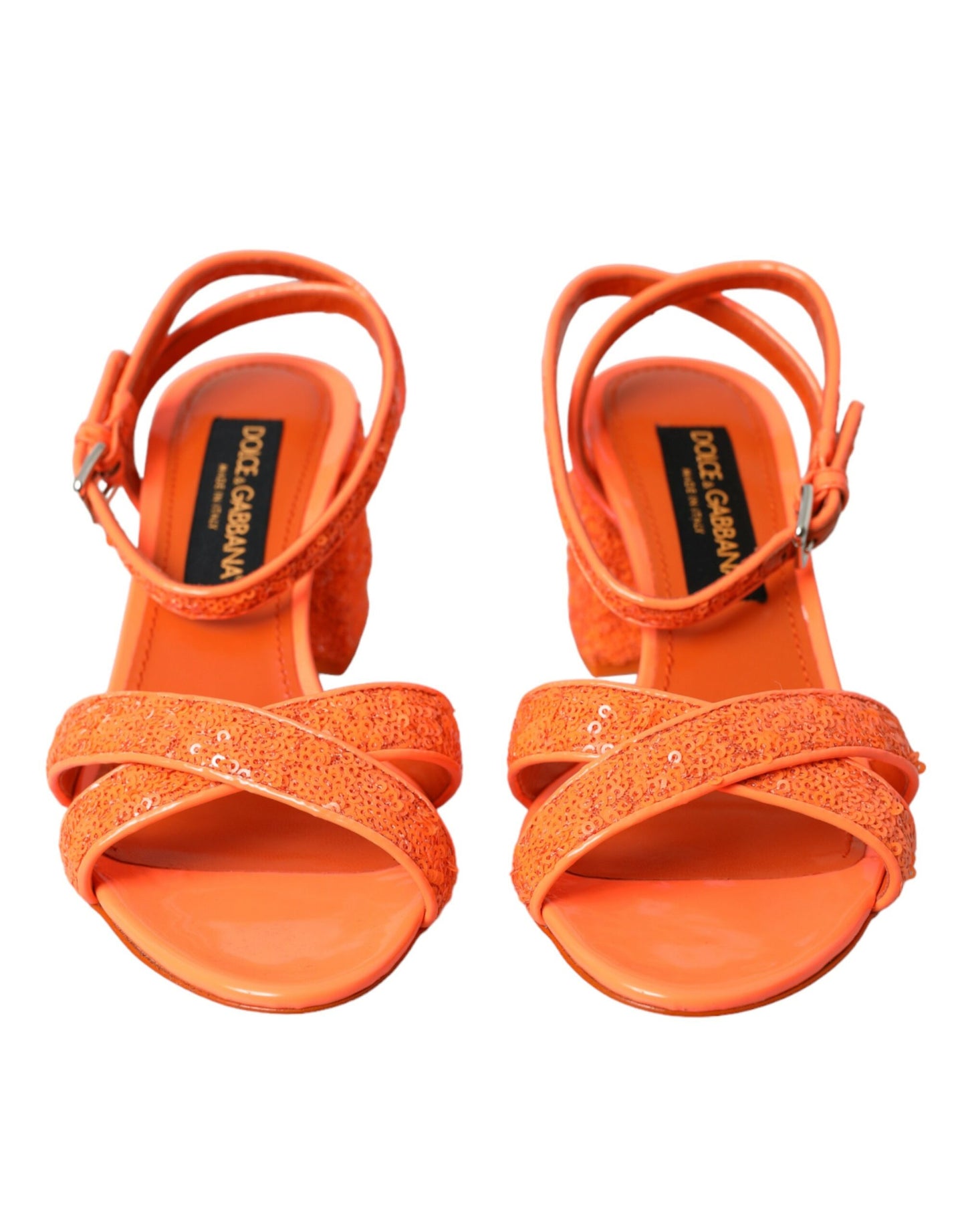 Dolce &amp; Gabbana Orange Sequin Strappy Sandals Shoes