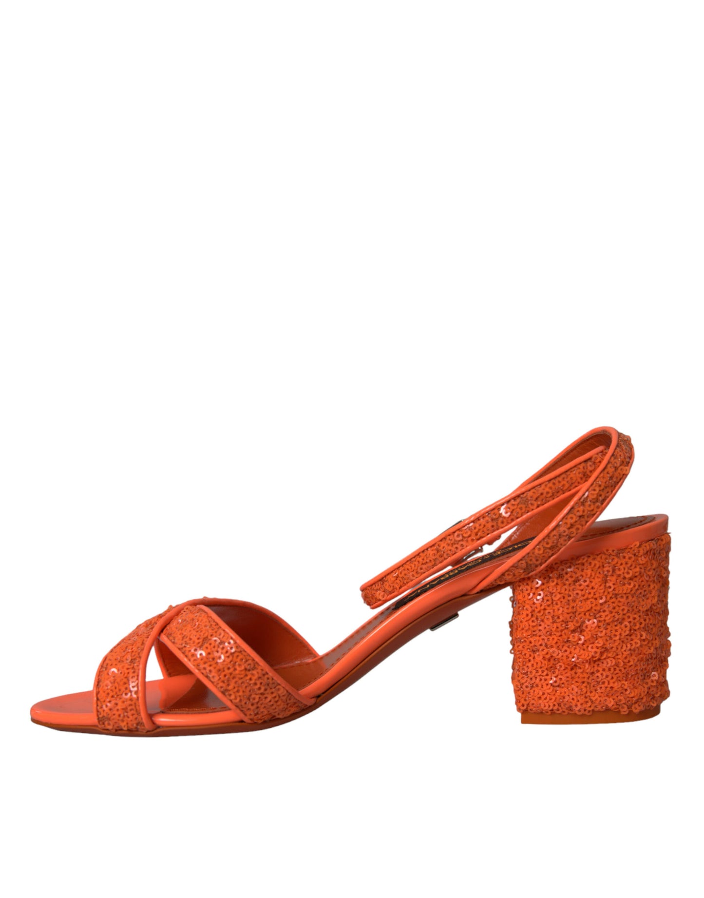 Dolce &amp; Gabbana Orange Sequin Strappy Sandals Shoes