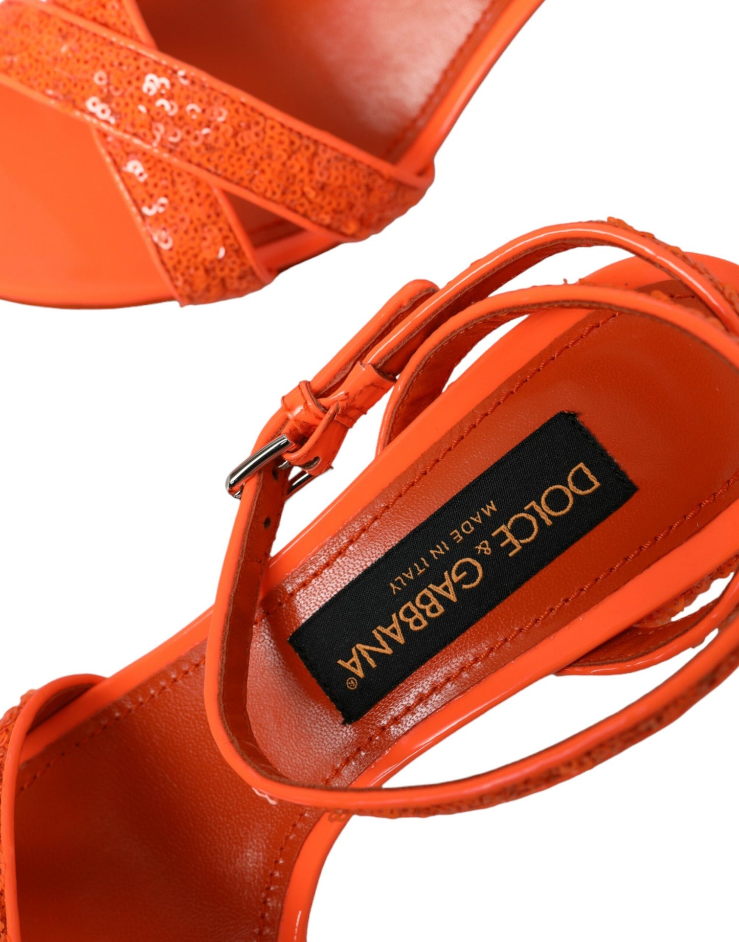 Dolce &amp; Gabbana Orange Sequin Strappy Sandals Shoes