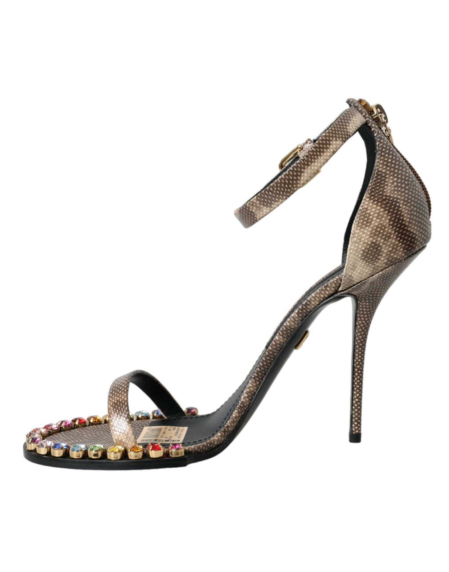 Dolce &amp; Gabbana Brown Exotic Leather Crystal Sandals Shoes