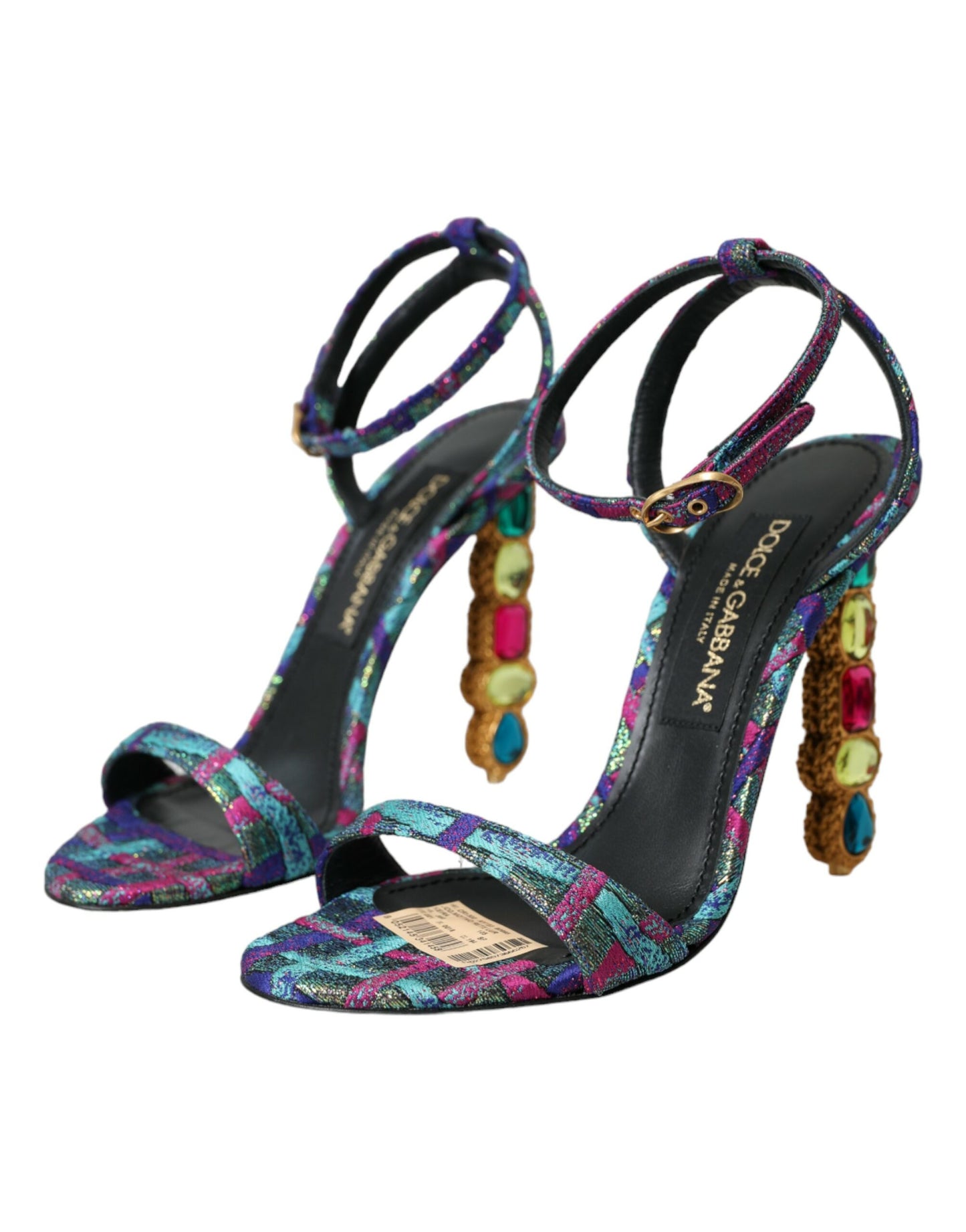 Dolce &amp; Gabbana Multicolor Jacquard Crystals Sandals Shoes