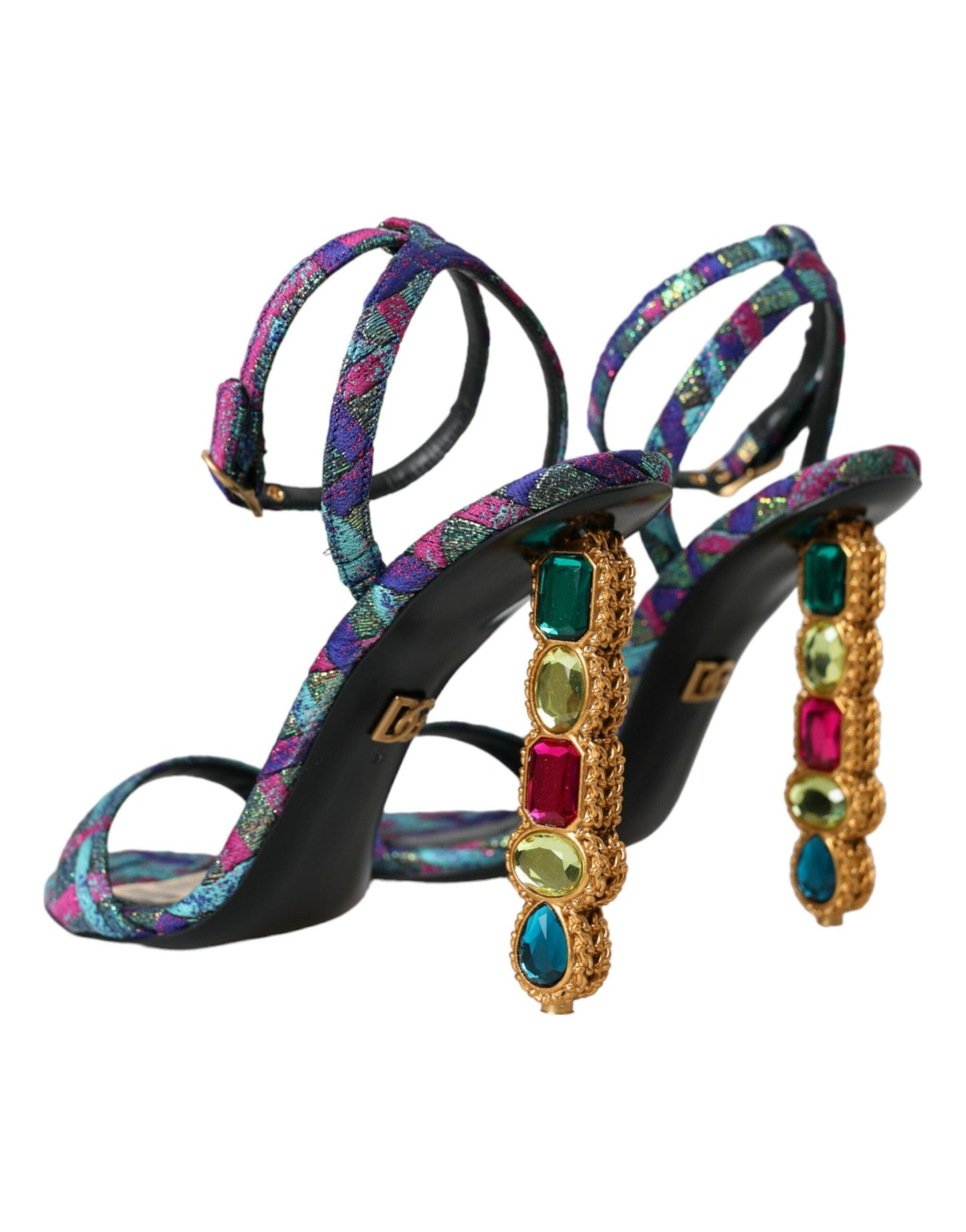 Dolce &amp; Gabbana Multicolor Jacquard Crystals Sandals Shoes