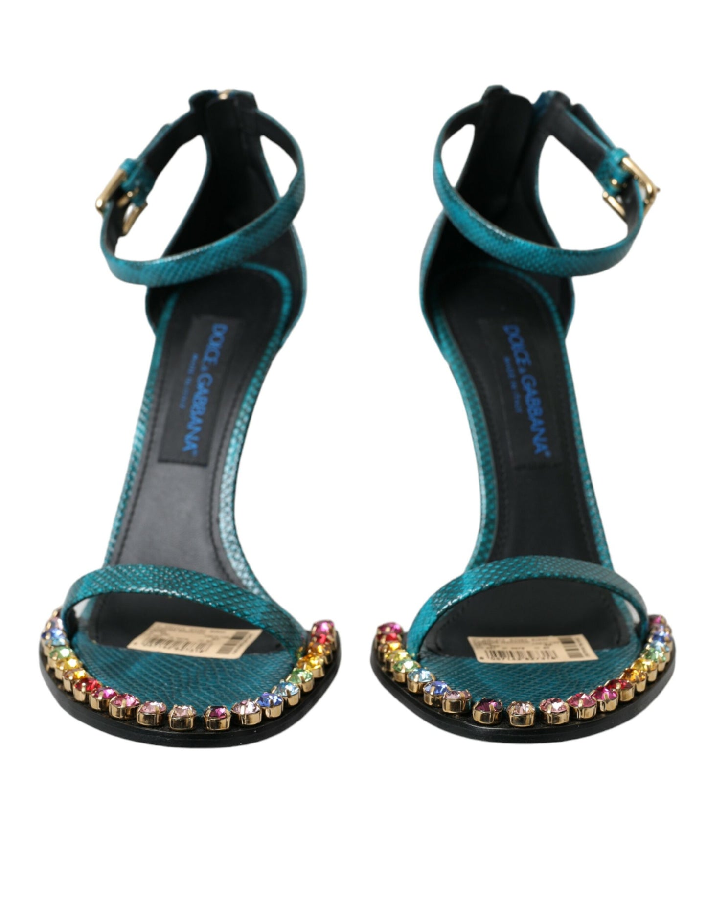 Dolce &amp; Gabbana Blue Exotic Leather Crystal Sandals Shoes