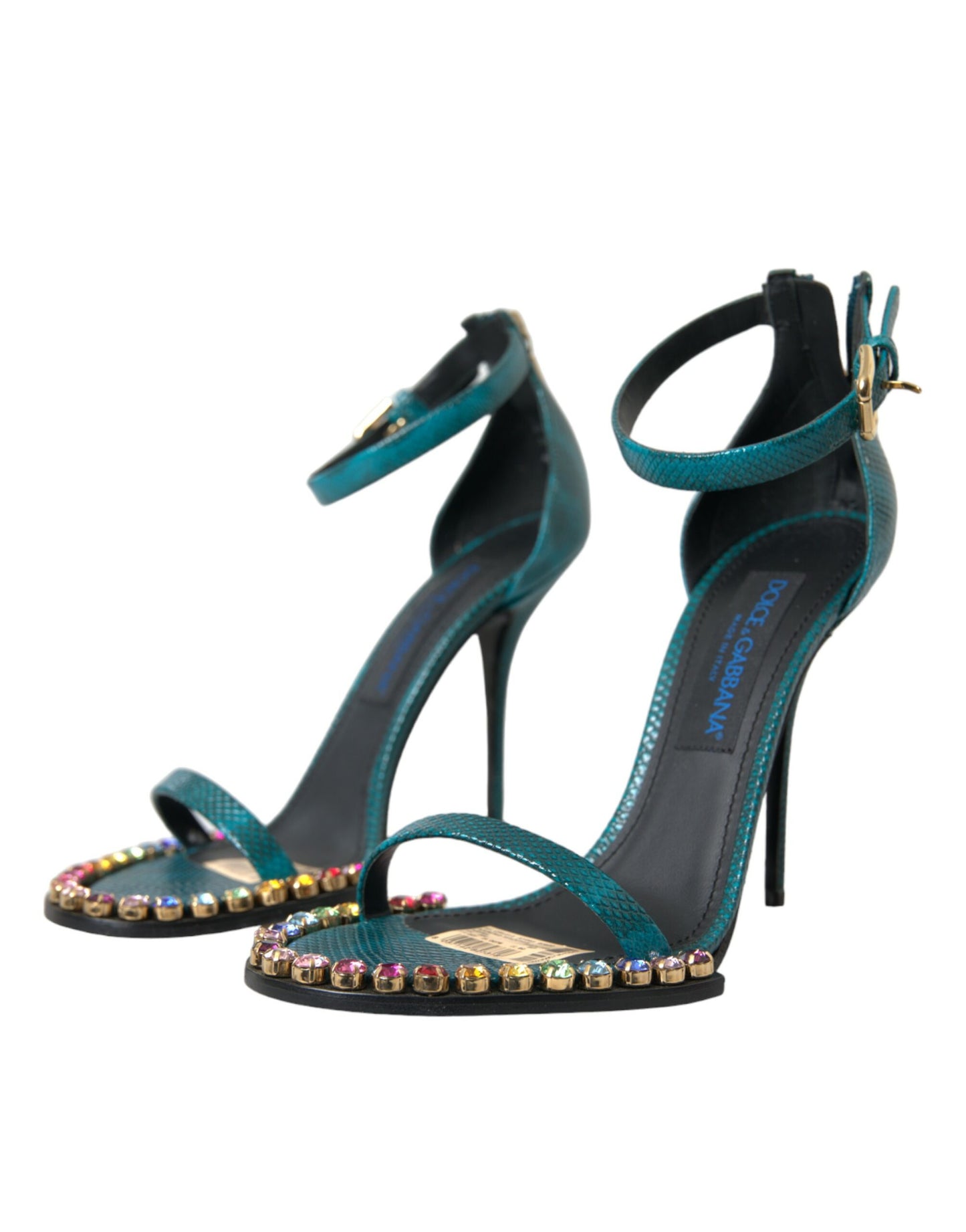 Dolce &amp; Gabbana Blue Exotic Leather Crystal Sandals Shoes