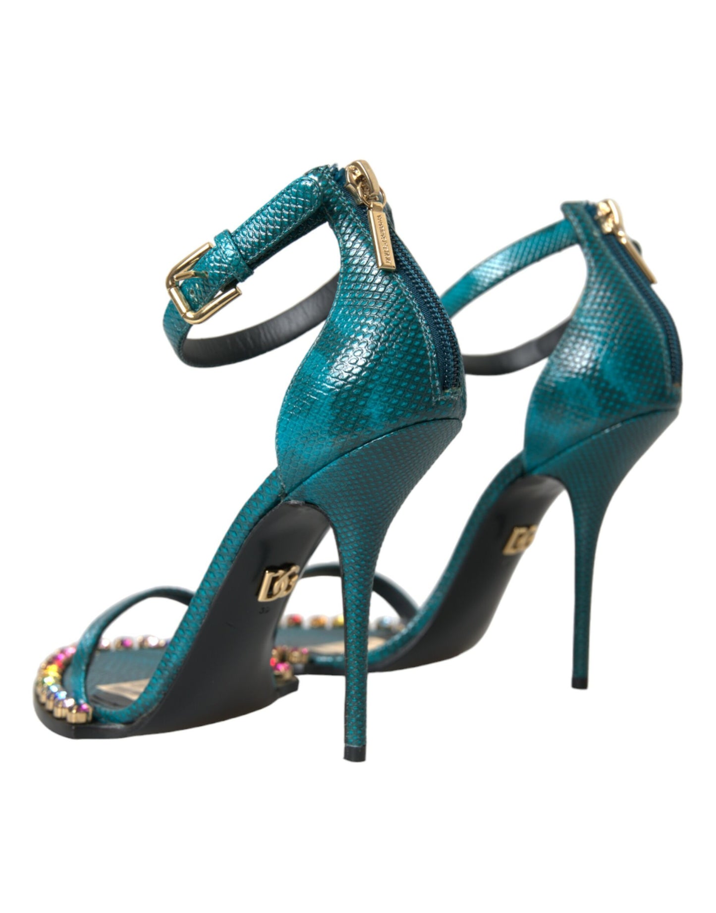 Dolce &amp; Gabbana Blue Exotic Leather Crystal Sandals Shoes