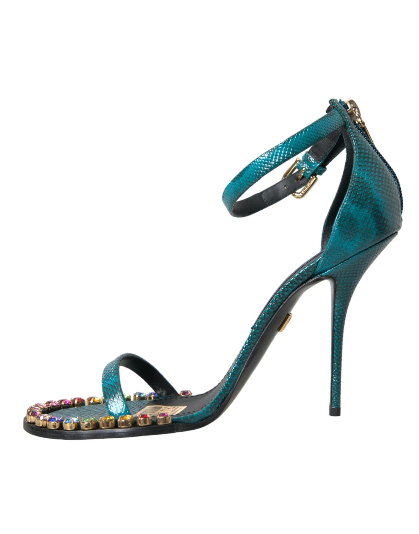 Dolce &amp; Gabbana Blue Exotic Leather Crystal Sandals Shoes