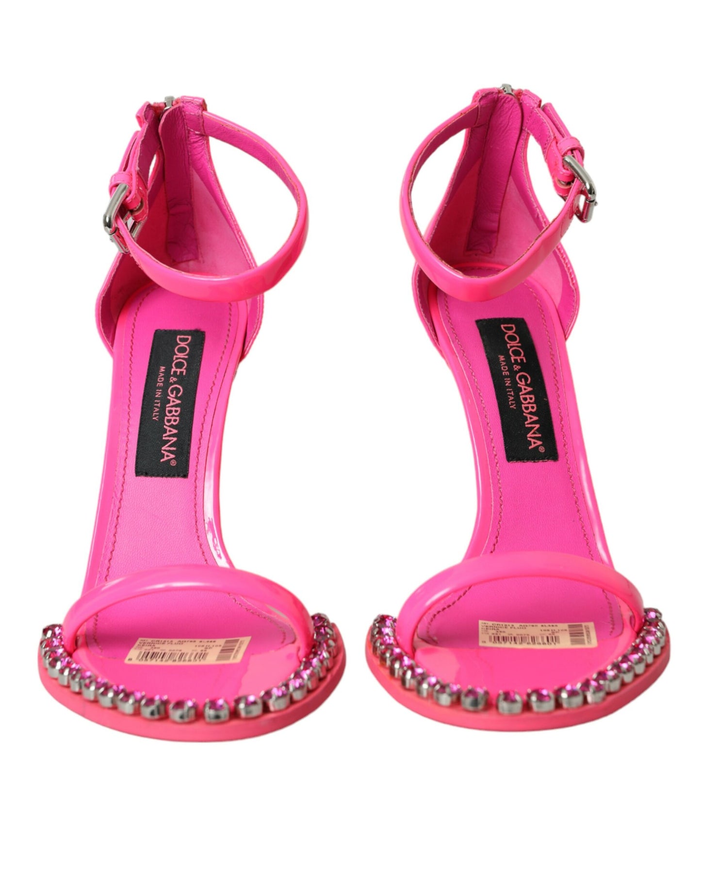 Dolce &amp; Gabbana Pink Leather Crystal Heels Sandals Shoes