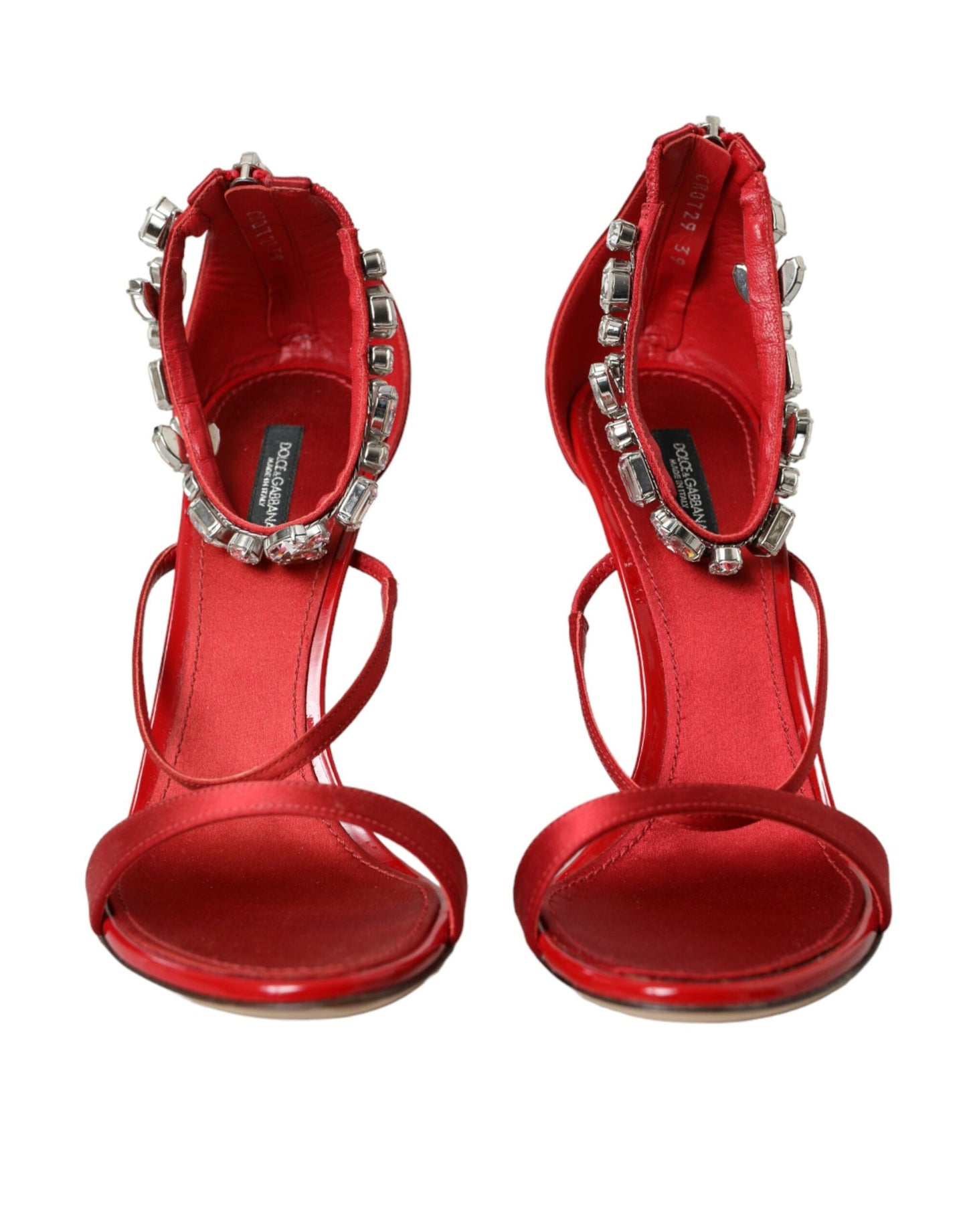 Dolce &amp; Gabbana Keira Red Satin Crystals Sandals Heels Shoes