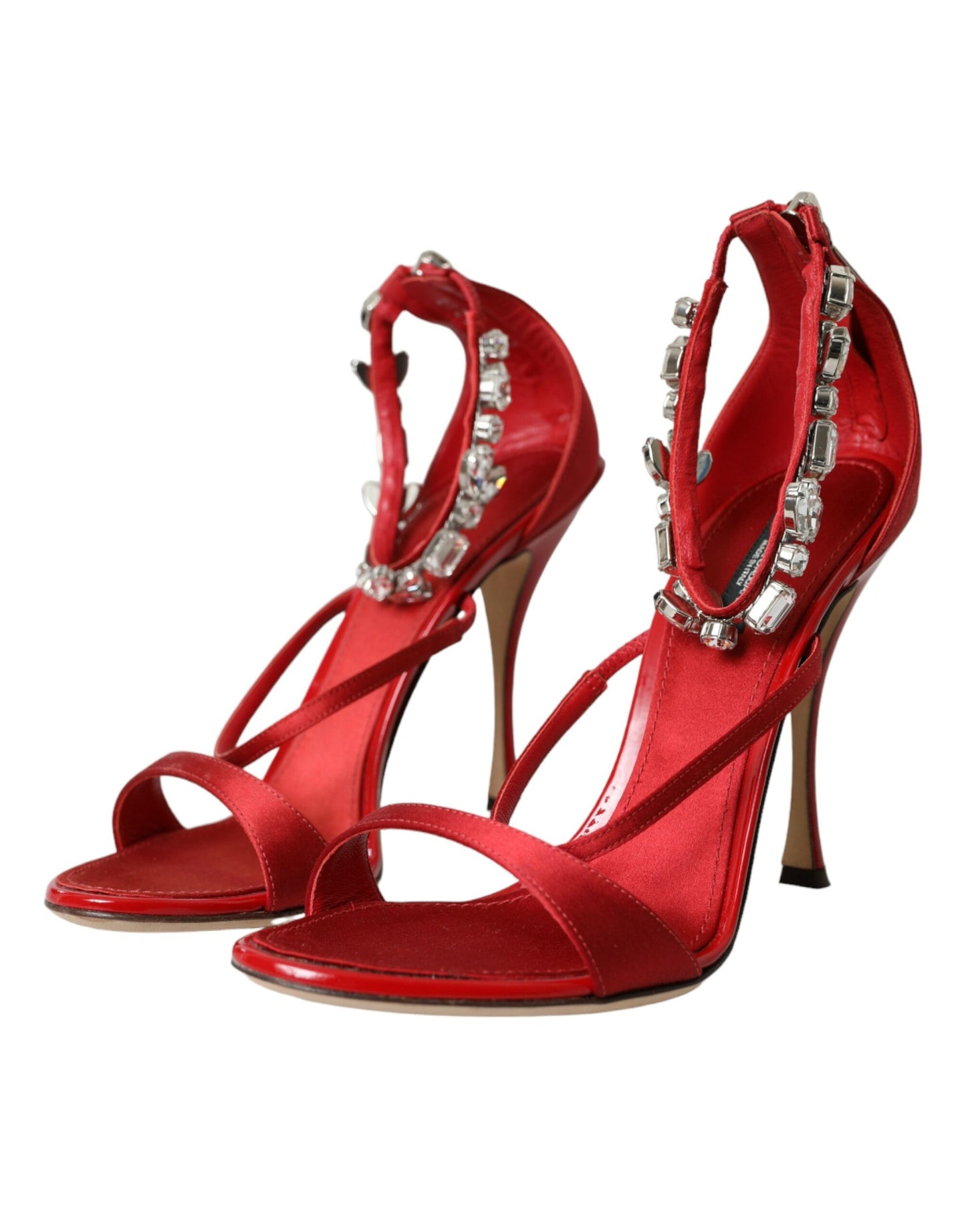 Dolce &amp; Gabbana Keira Red Satin Crystals Sandals Heels Shoes