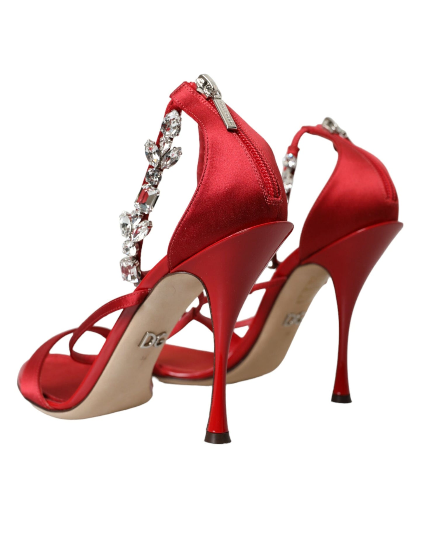 Dolce &amp; Gabbana Keira Red Satin Crystals Sandals Heels Shoes