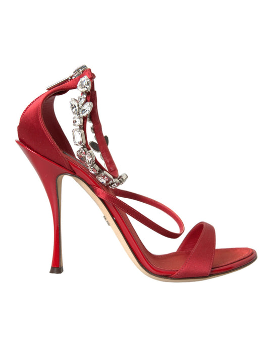 Dolce &amp; Gabbana Keira Red Satin Crystals Sandals Heels Shoes