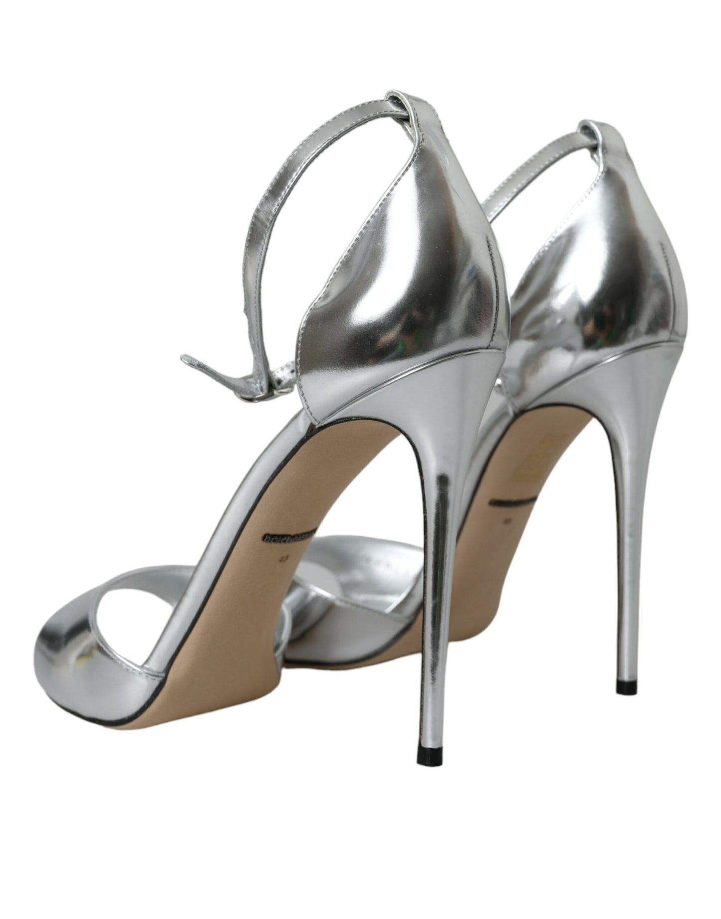 Dolce &amp; Gabbana Silver KEIRA Leather Heels Sandals Shoes