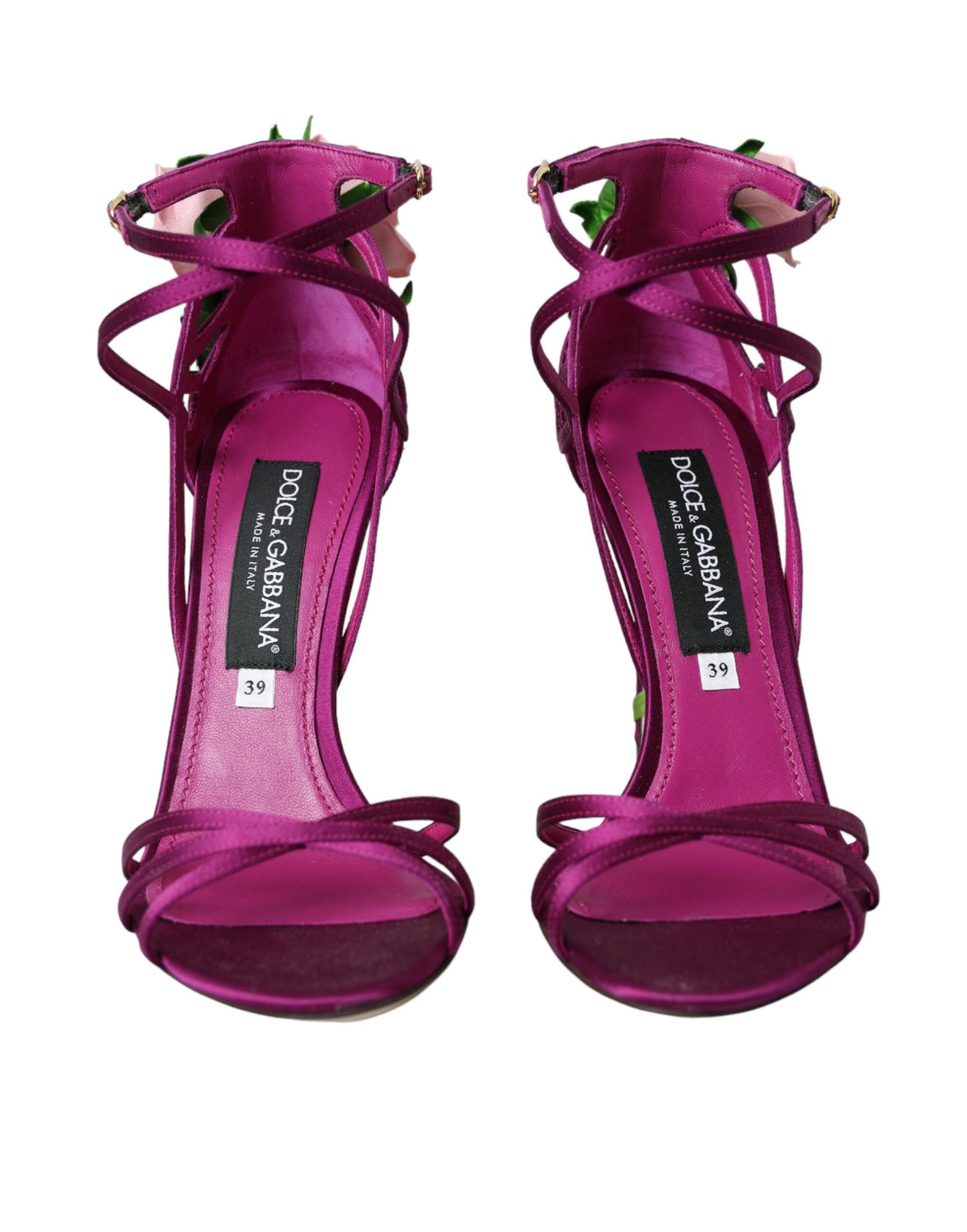 Dolce &amp; Gabbana Purple Flower Satin Heels Sandals Shoes