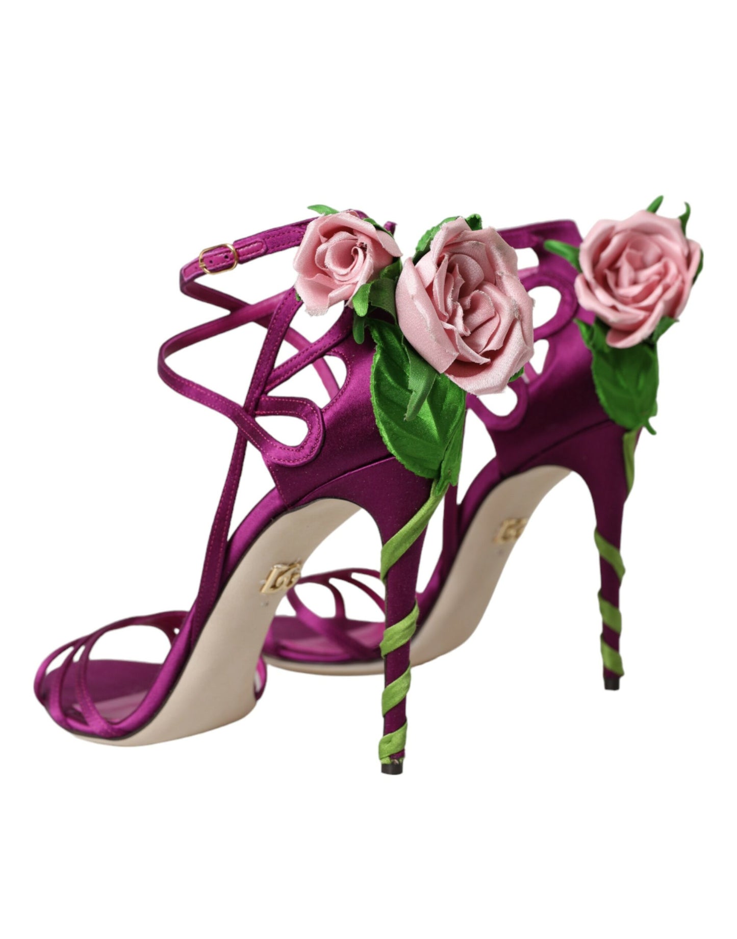 Dolce &amp; Gabbana Purple Flower Satin Heels Sandals Shoes