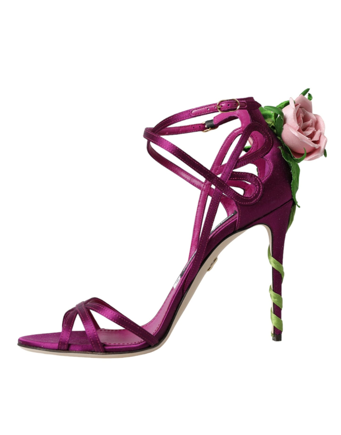 Dolce &amp; Gabbana Purple Flower Satin Heels Sandals Shoes