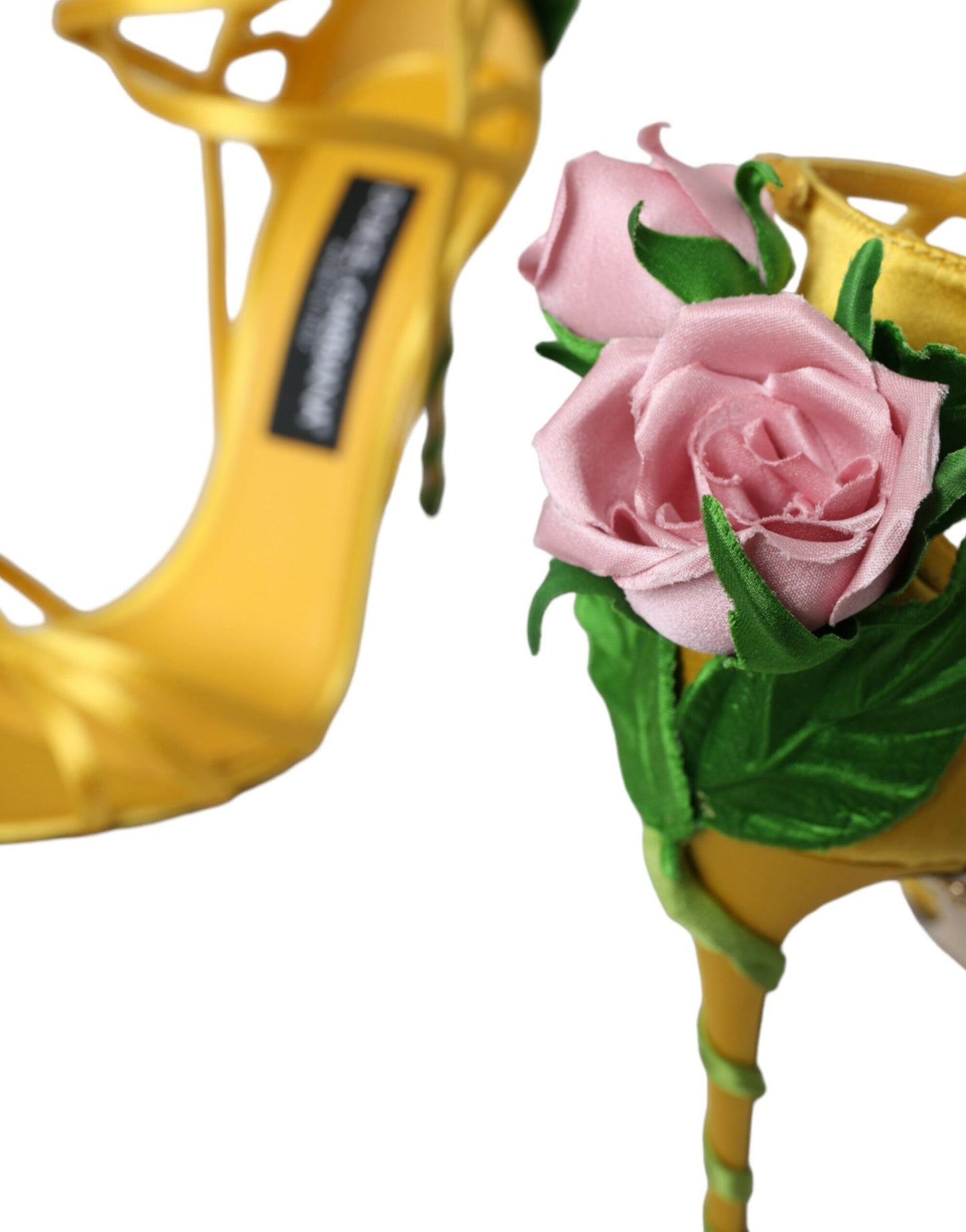 Dolce &amp; Gabbana Yellow Flower Satin Heels Sandals Shoes