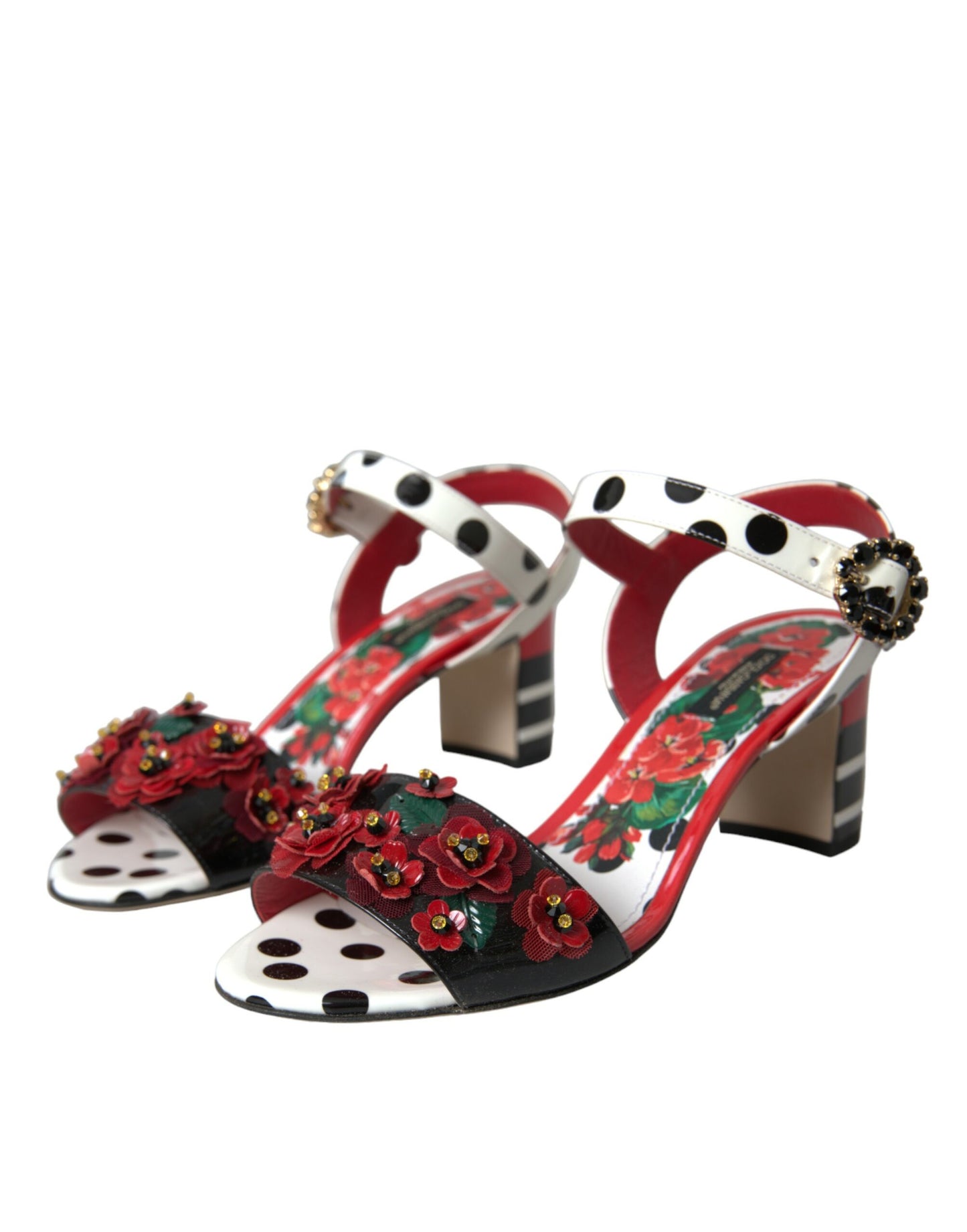 Dolce &amp; Gabbana Multicolor Floral Crystal Leather Sandals Shoes