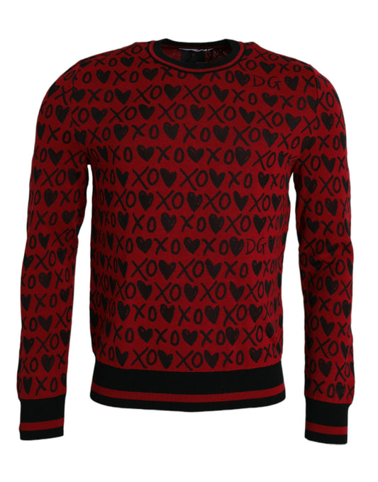 Dolce &amp; Gabbana Red Black XOXO Crew Neck Sweater