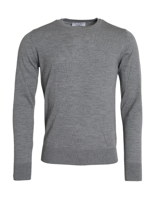 Dolce & Gabbana Ash Grauer Pullover mit Rundhalsausschnitt aus Wolle