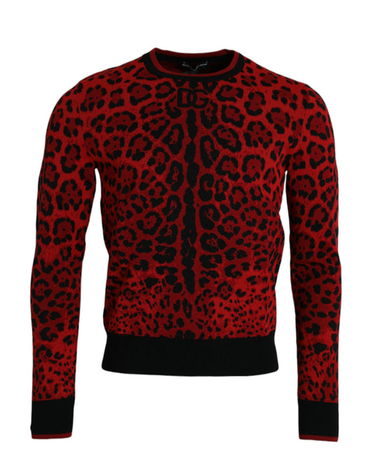 Dolce &amp; Gabbana round-neck sweater in red leopard wool