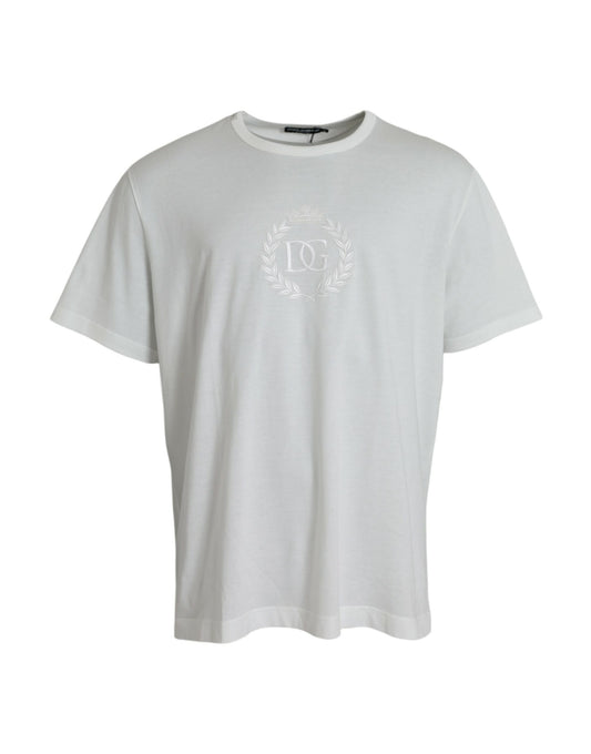 Dolce &amp; Gabbana White cotton crew neck T-shirt with embossed logo