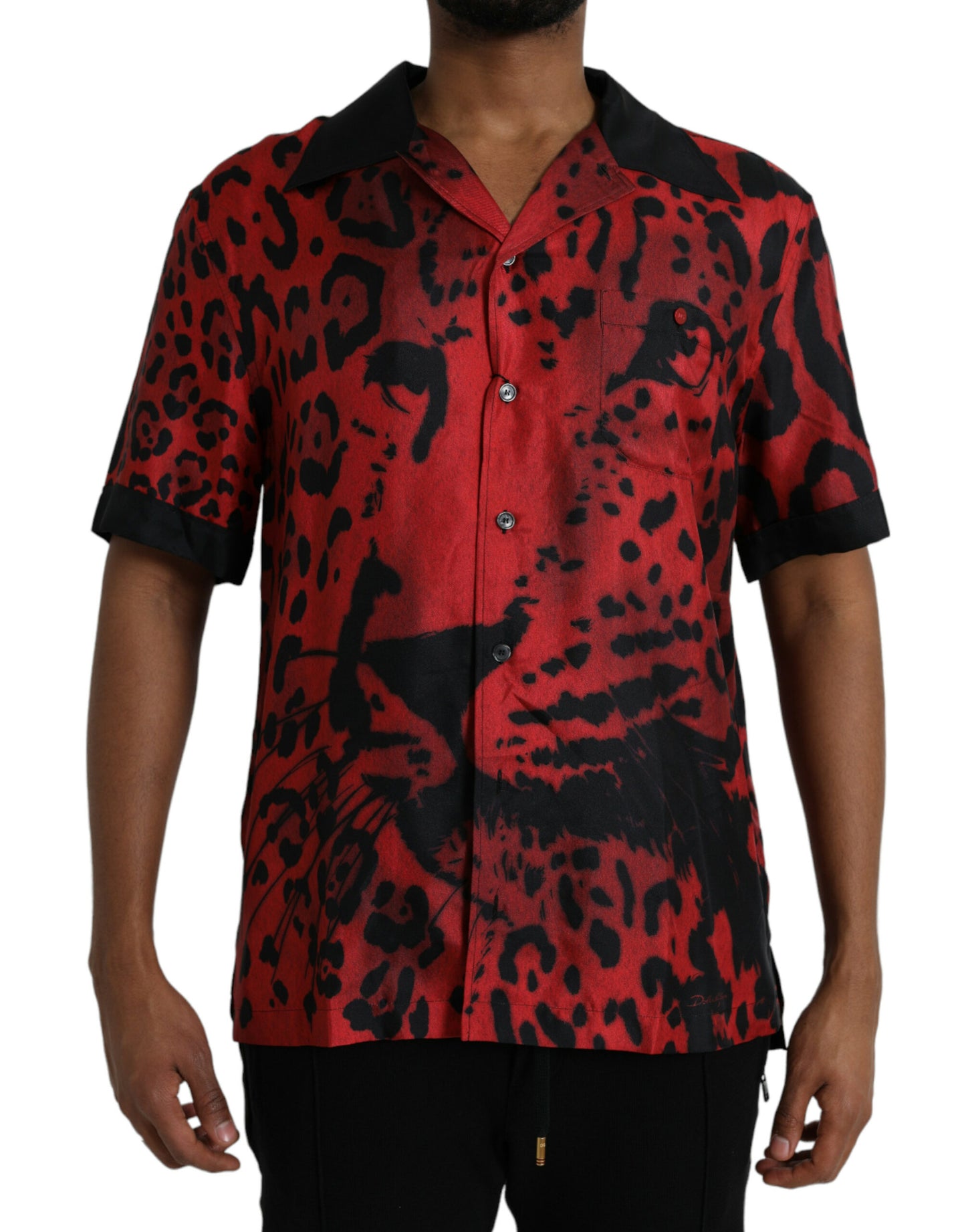 Dolce &amp; Gabbana Red Leopard Silk Button Down Shirt Casual Shirt