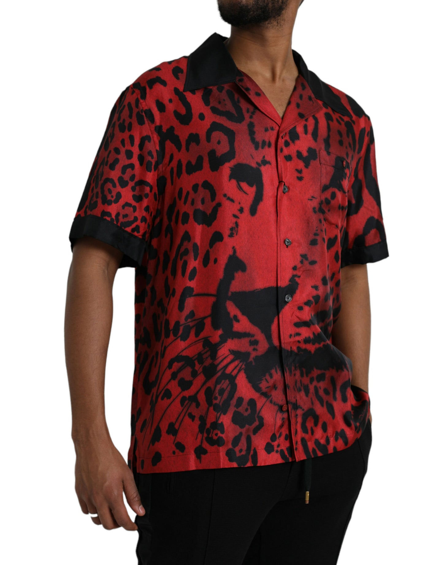 Dolce &amp; Gabbana Red Leopard Silk Button Down Shirt Casual Shirt