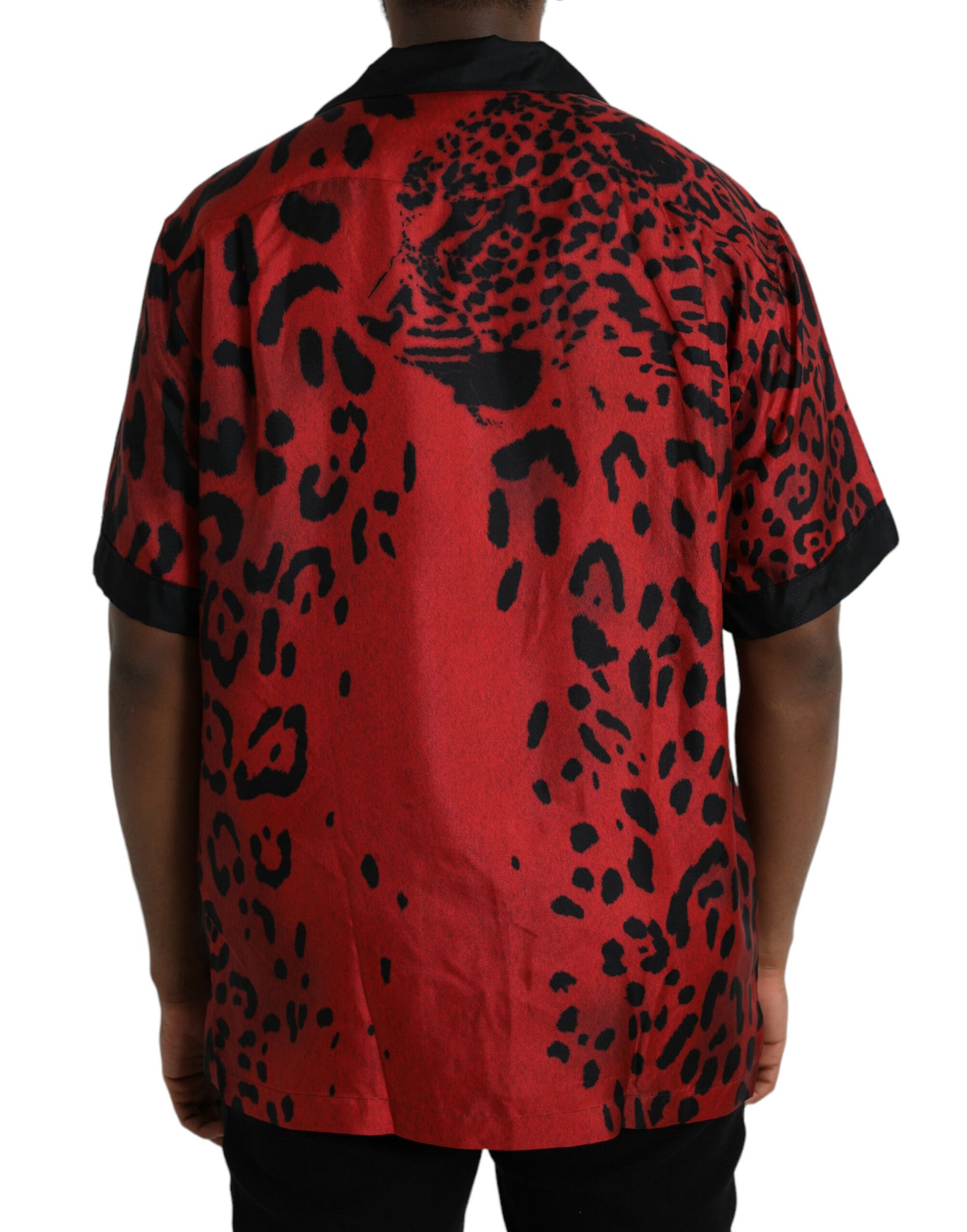 Dolce &amp; Gabbana Red Leopard Silk Button Down Shirt Casual Shirt