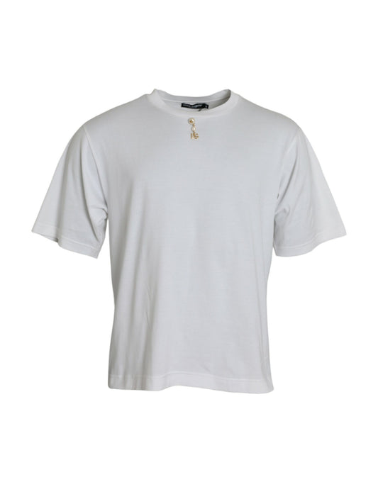 Dolce &amp; Gabbana White cotton crew neck T-shirt with embellishments