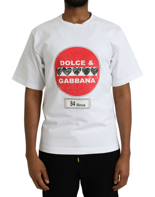 Dolce &amp; Gabbana White Amor Heart Cotton Crewneck Short Sleeve T-Shirt