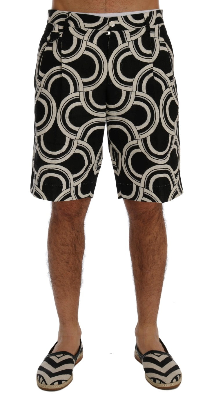 Dolce &amp; Gabbana Chic black and white patterned linen shorts