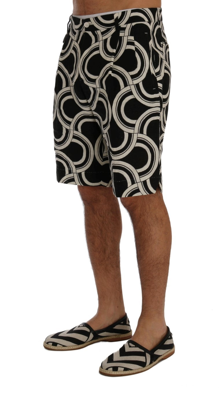 Dolce &amp; Gabbana Chic black and white patterned linen shorts