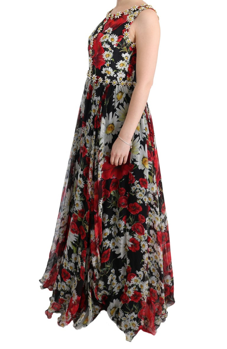 Dolce & Gabbana Florales Maxikleid mit Sonnenblumendruck und Kristallen