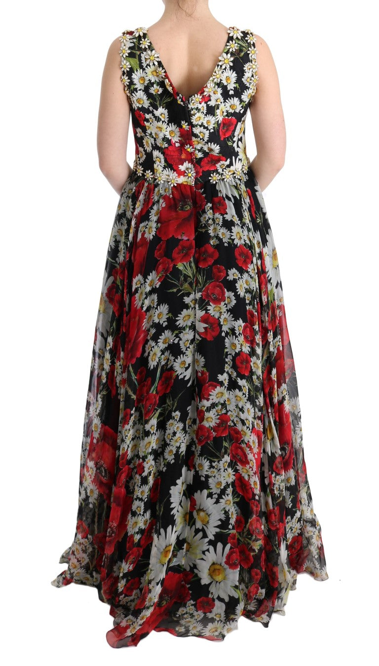 Dolce & Gabbana Florales Maxikleid mit Sonnenblumendruck und Kristallen