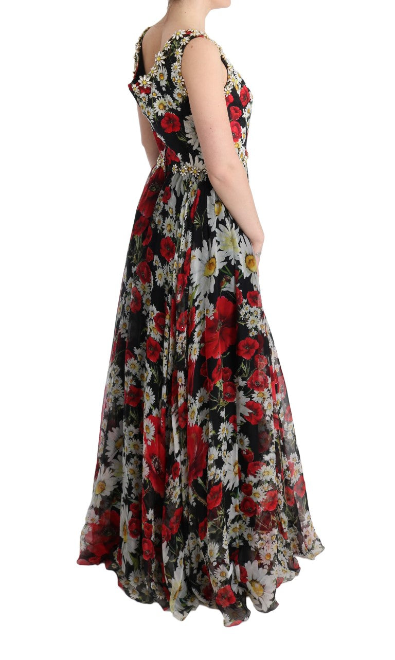 Dolce & Gabbana Florales Maxikleid mit Sonnenblumendruck und Kristallen