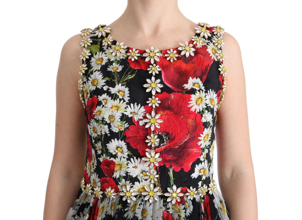 Dolce & Gabbana Florales Maxikleid mit Sonnenblumendruck und Kristallen