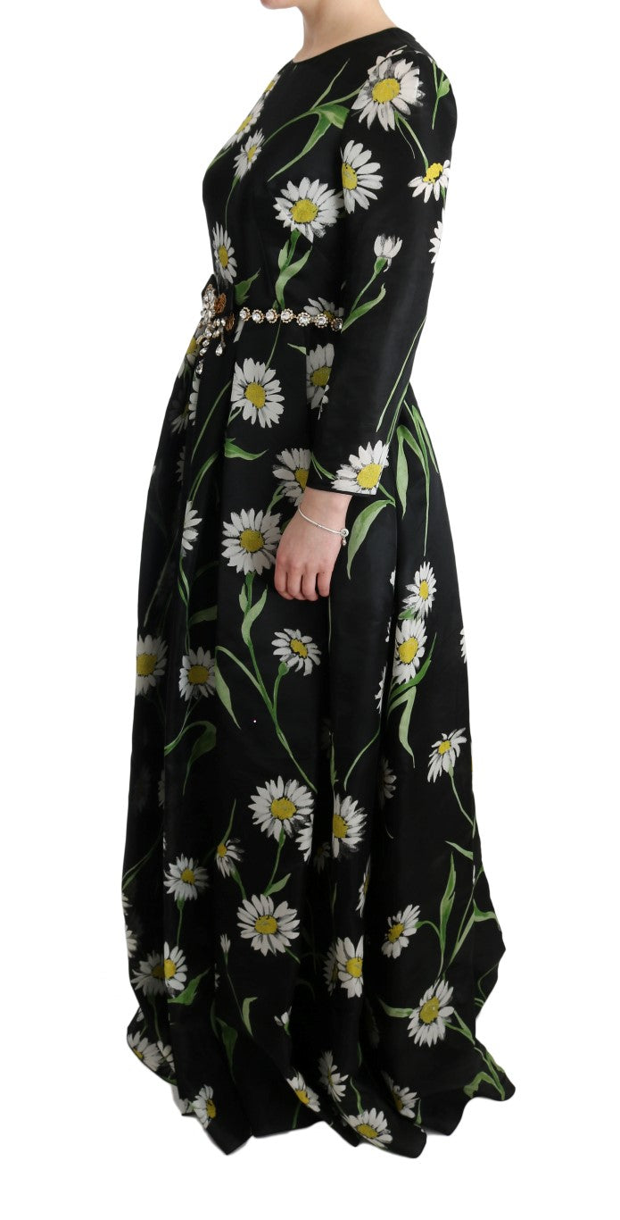 Dolce & Gabbana Elegantes Sonnenblumen-Maxi-Kleid mit Kristallen