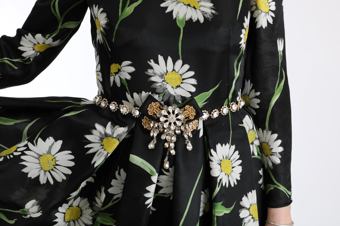 Dolce & Gabbana Elegantes Sonnenblumen-Maxi-Kleid mit Kristallen