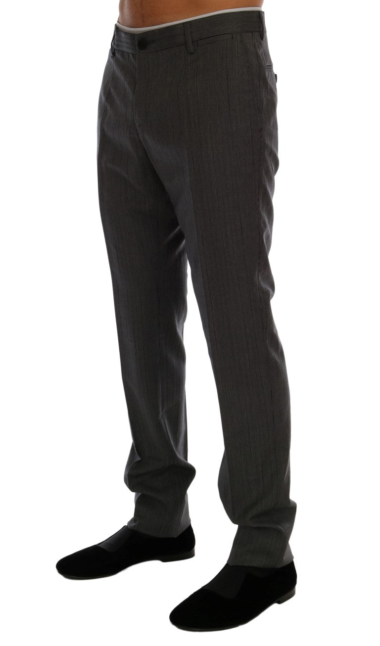 Dolce &amp; Gabbana Elegant Gray Striped Wool Trousers Formal